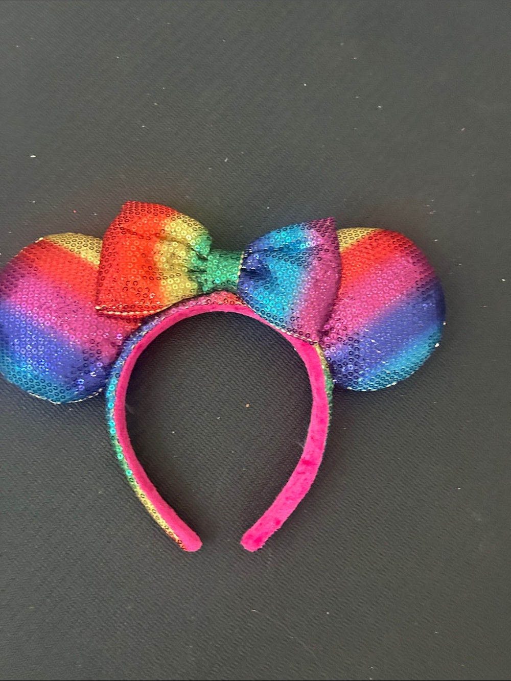 Rainbow Sequin Mouse Ear Headband with Bow